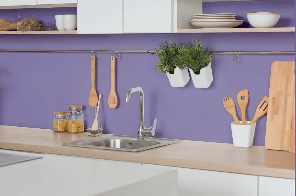 Sherwin Williams Brave Purple kitchen backsplash