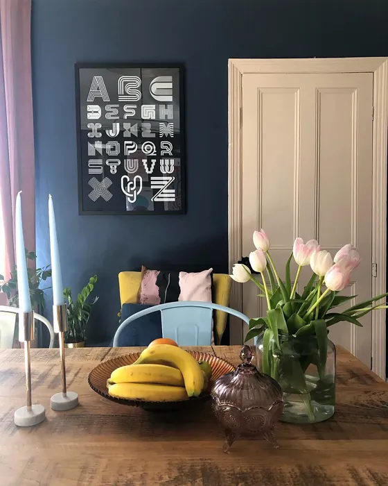 Dulux Breton Blue mid-century dining room 