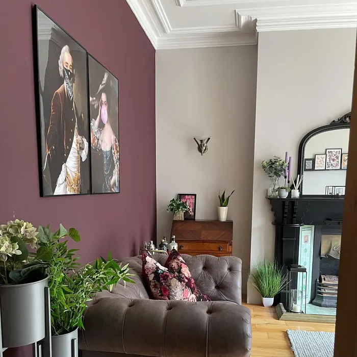 Farrow and Ball Brinjal 222 living room fireplace