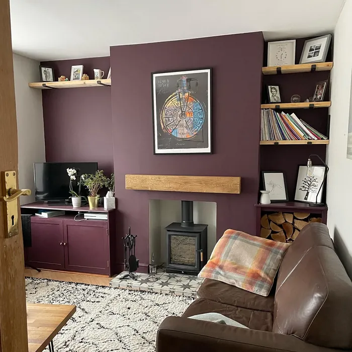 Farrow and Ball Brinjal 222 living room fireplace