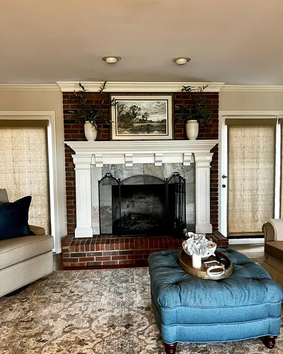 Sherwin Williams Bungalow Beige Living Room Fireplace