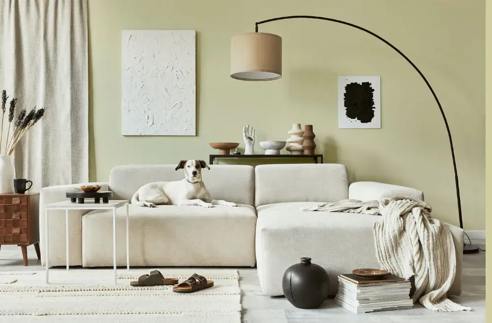 Sherwin Williams Celery cozy living room