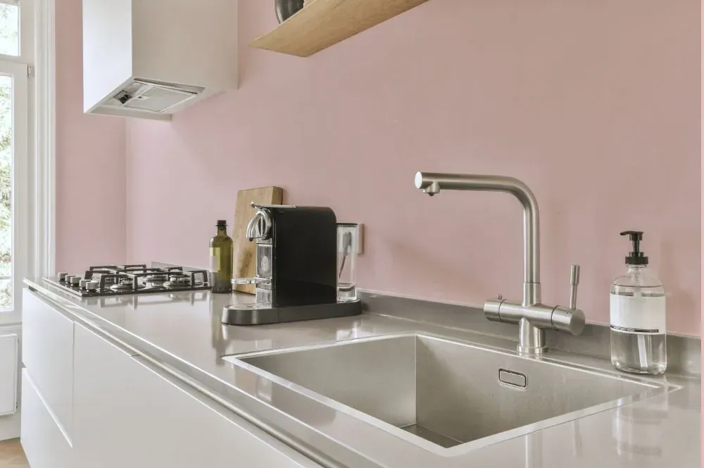 Sherwin Williams Charming Pink kitchen painted backsplash