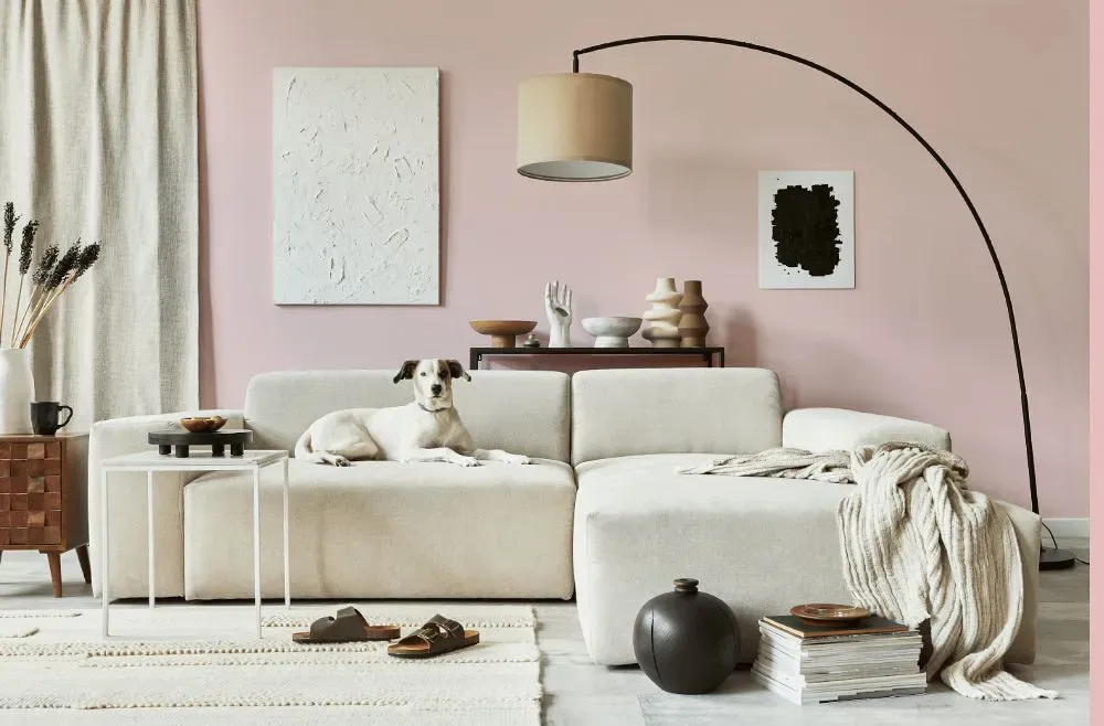 Sherwin Williams Charming Pink cozy living room