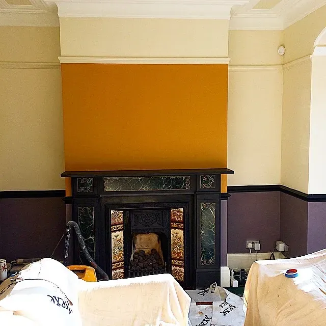 Dulux Cherished Gold living room fireplace 