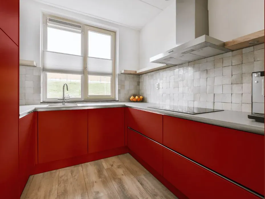 Sherwin Williams Chinese Red small kitchen cabinets
