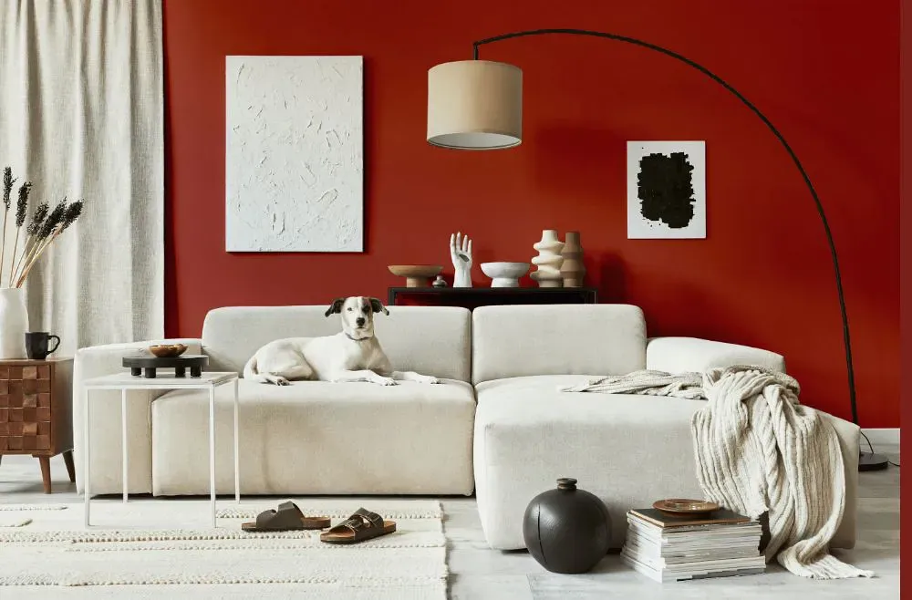 Sherwin Williams Chinese Red cozy living room