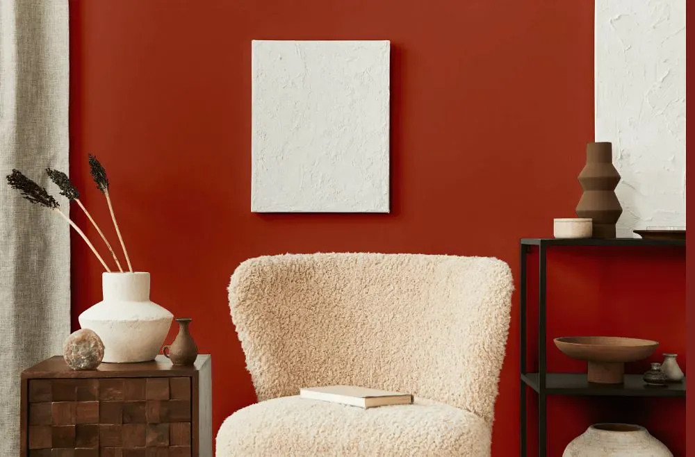 Sherwin Williams Chinese Red living room interior