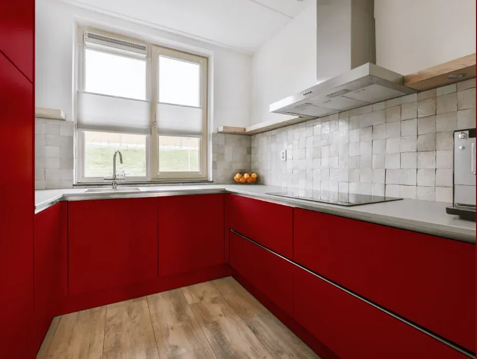 Sherwin Williams Classy Red small kitchen cabinets