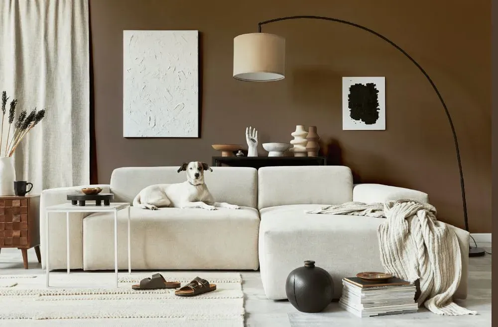 Sherwin Williams Cobble Brown cozy living room