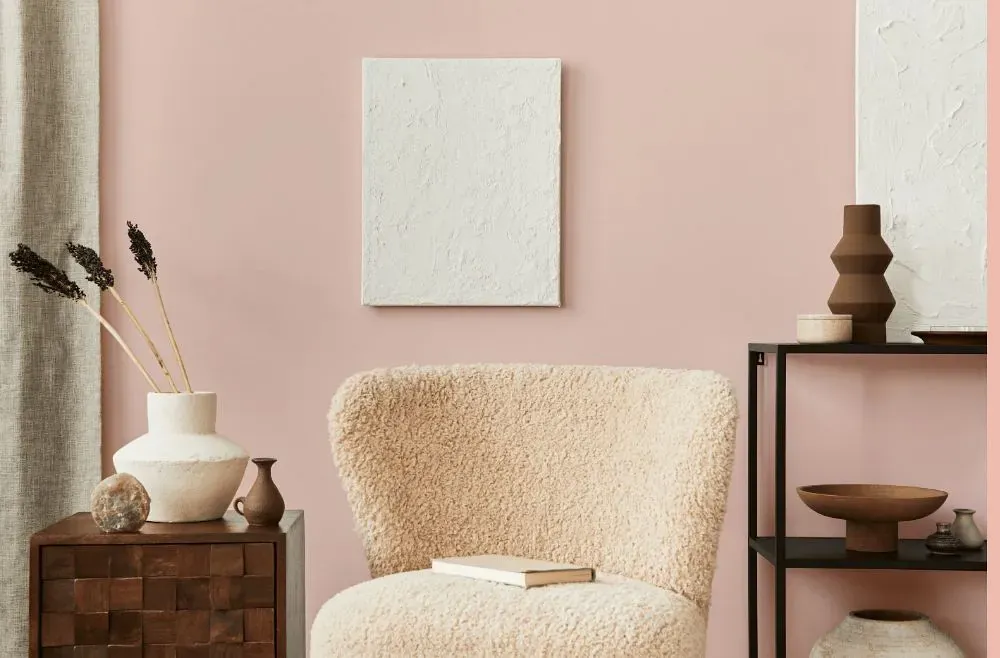 Sherwin Williams Comical Coral living room interior