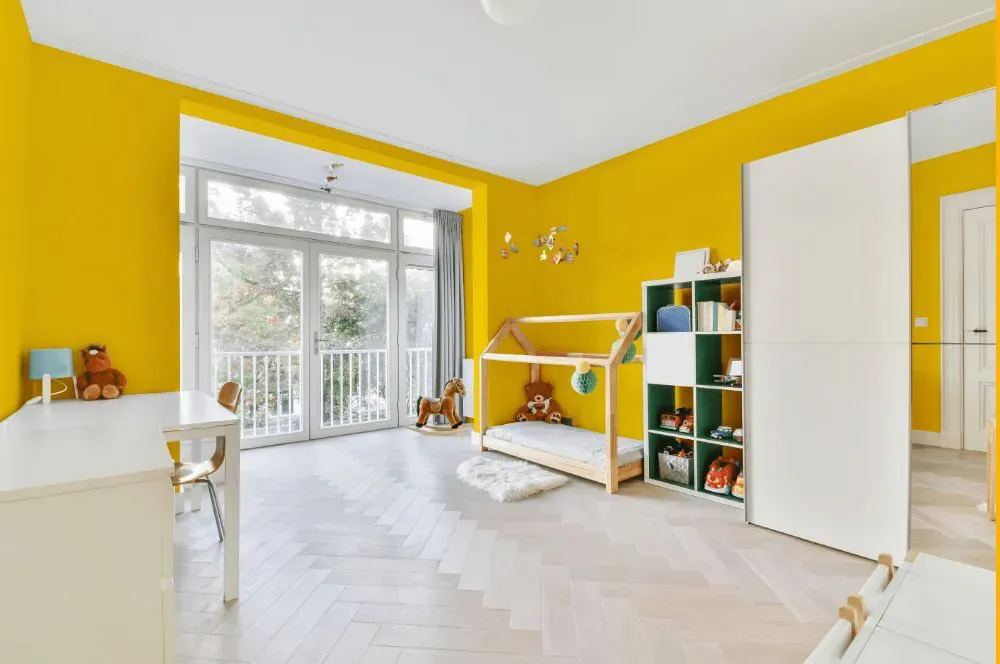 Sherwin Williams Confident Yellow kidsroom interior, children's room