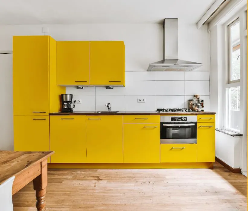 Sherwin Williams Confident Yellow kitchen cabinets