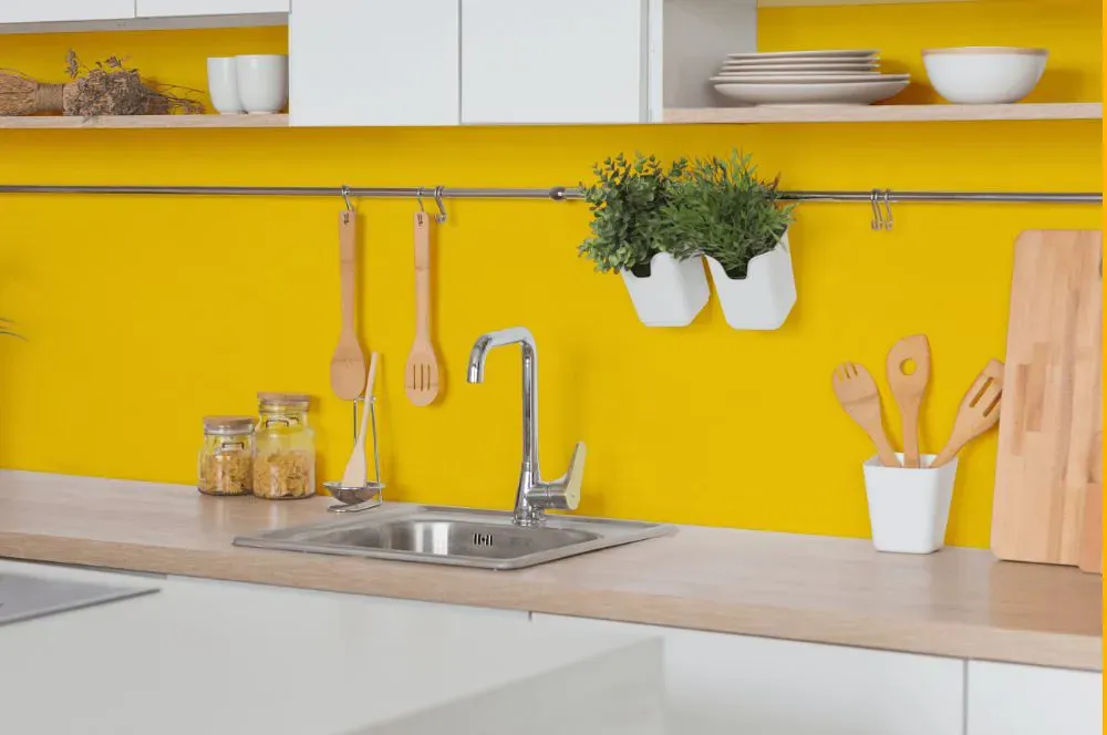 Sherwin Williams Confident Yellow kitchen backsplash