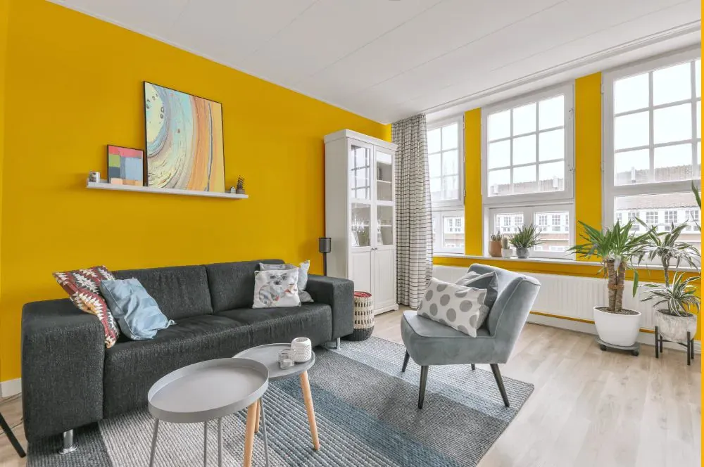 Sherwin Williams Confident Yellow living room walls