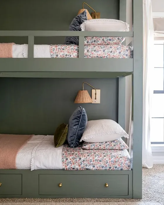 Dark green kids room bed with Behr Conifer Green