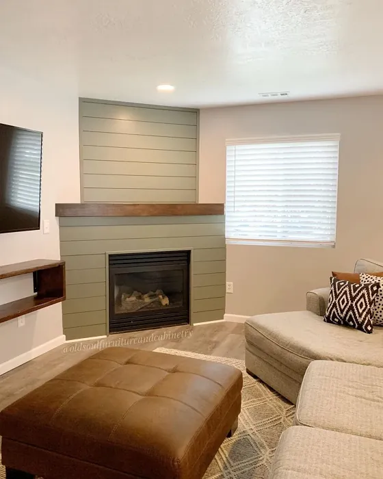 Behr Conifer Green living room fireplace color