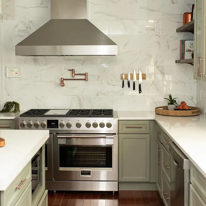 SW Connected Gray kitchen cabinets paint review