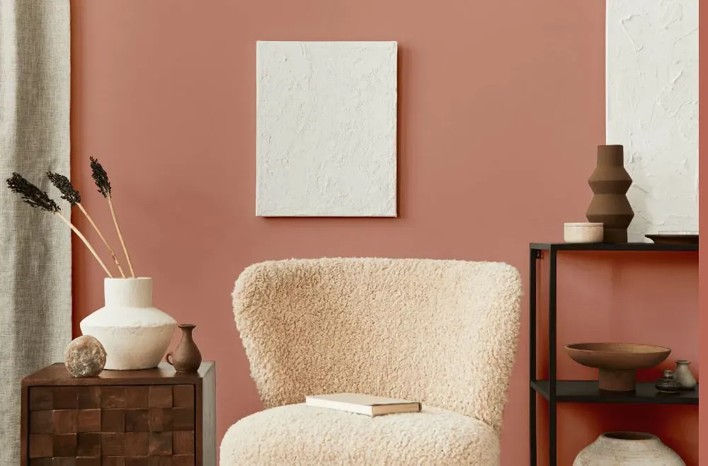 Sherwin Williams Constant Coral living room interior