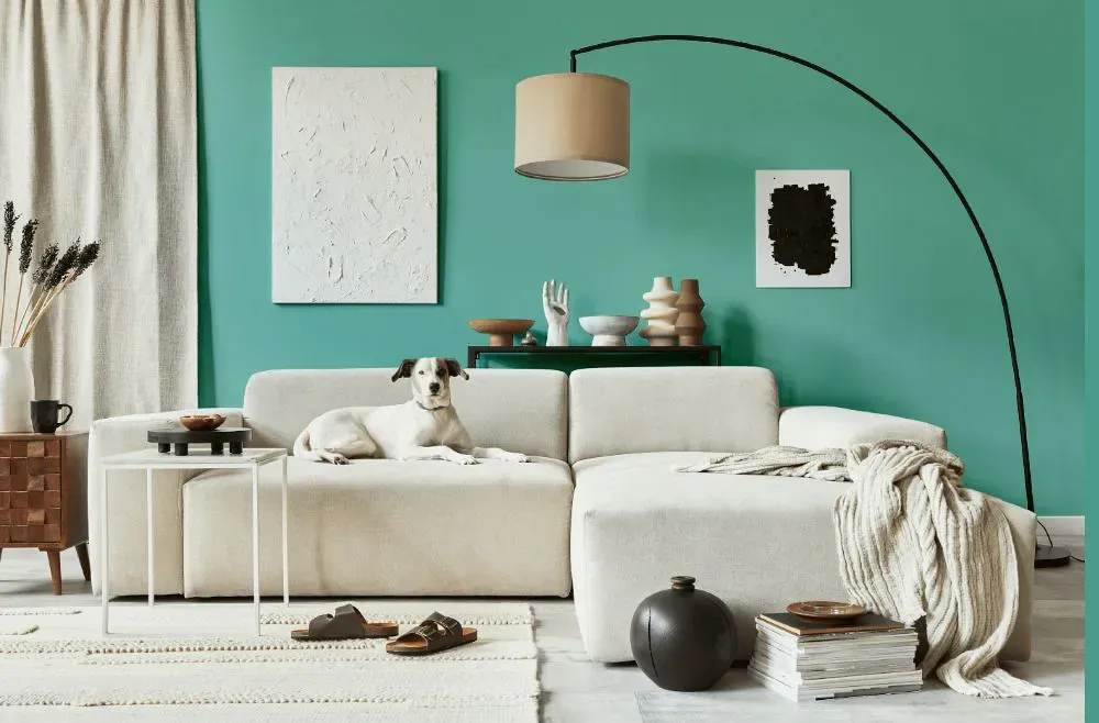 Sherwin Williams Cooled Blue cozy living room