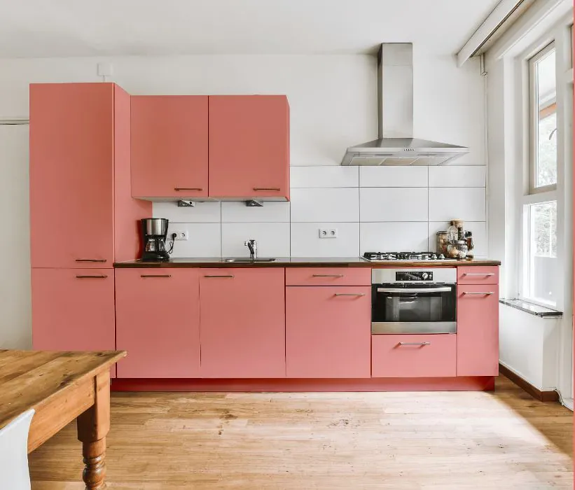 Sherwin Williams Coral Bead kitchen cabinets