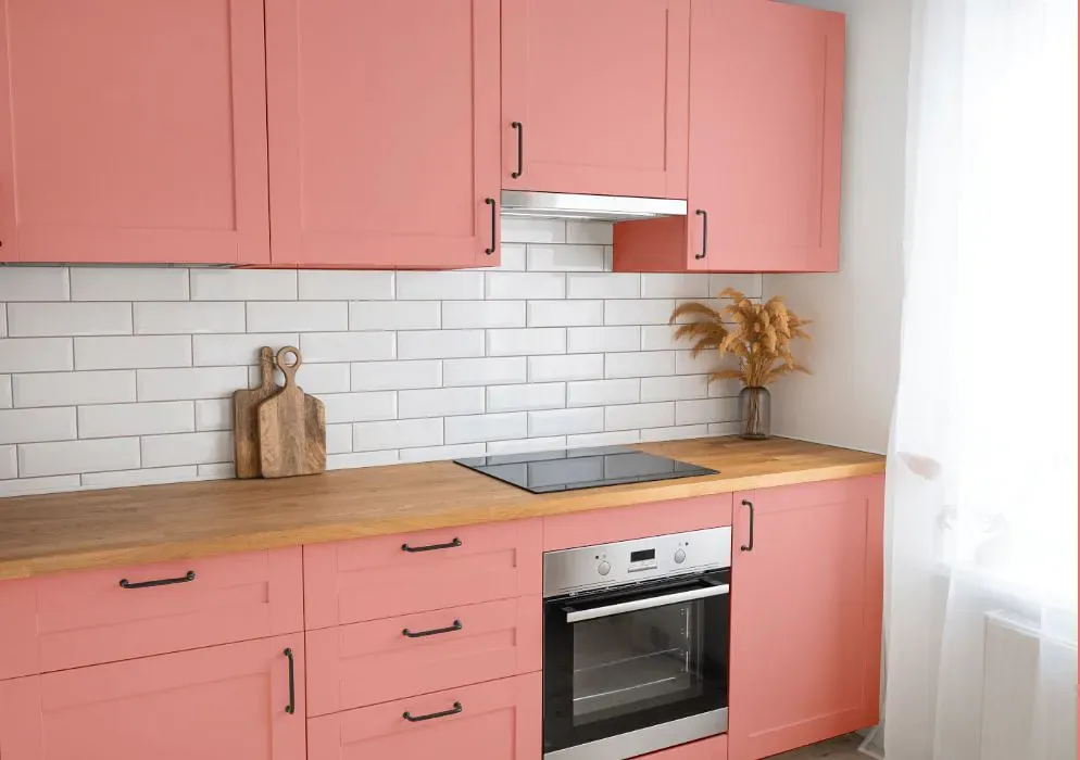 Sherwin Williams Coral Bead kitchen cabinets