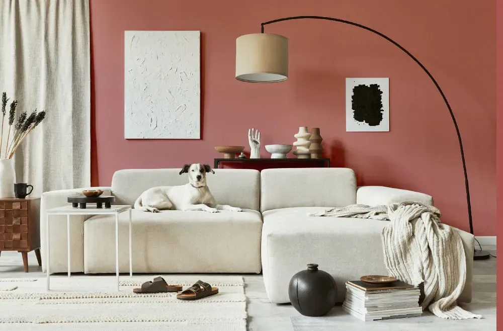 Sherwin Williams Coral Rose cozy living room