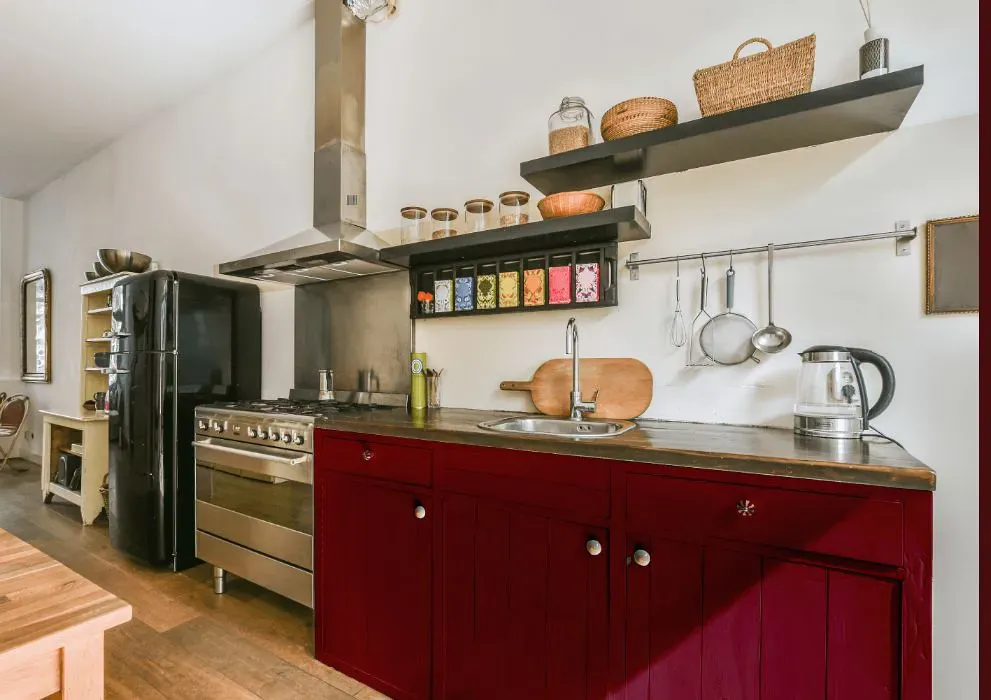 Sherwin Williams Crimson Red kitchen cabinets