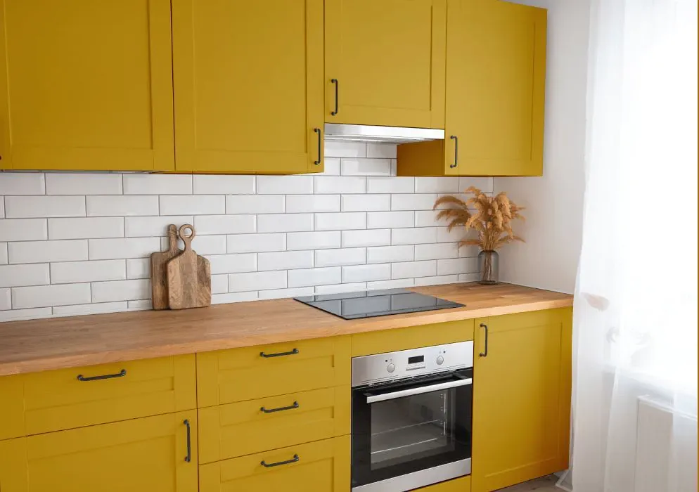 Sherwin Williams Crispy Gold kitchen cabinets