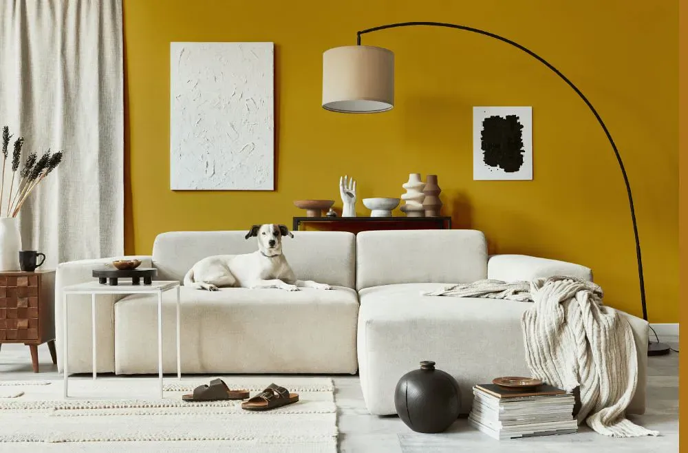 Sherwin Williams Crispy Gold cozy living room