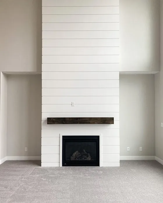 Sherwin Williams Crushed Ice living room fireplace color review
