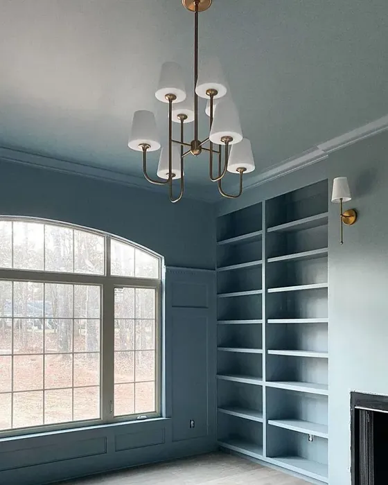 Light blue interior with blue painted ceiling Debonair by Sherwin Williams