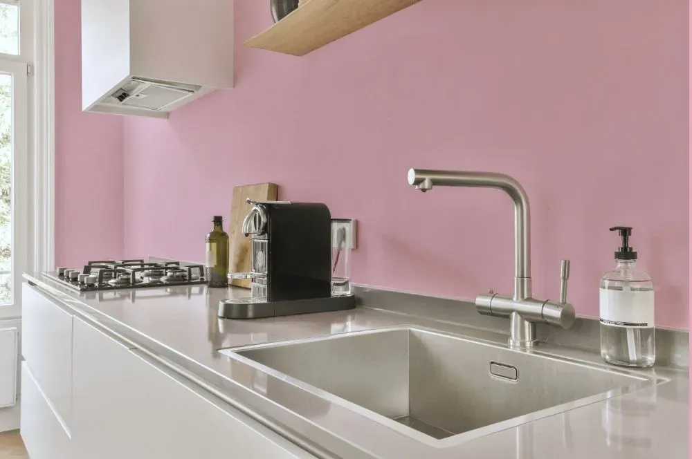 Sherwin Williams Desire Pink kitchen painted backsplash
