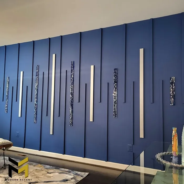 Sherwin Williams Dignity Blue accent wall 