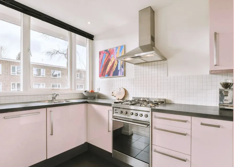 Sherwin Williams Diminutive Pink kitchen cabinets