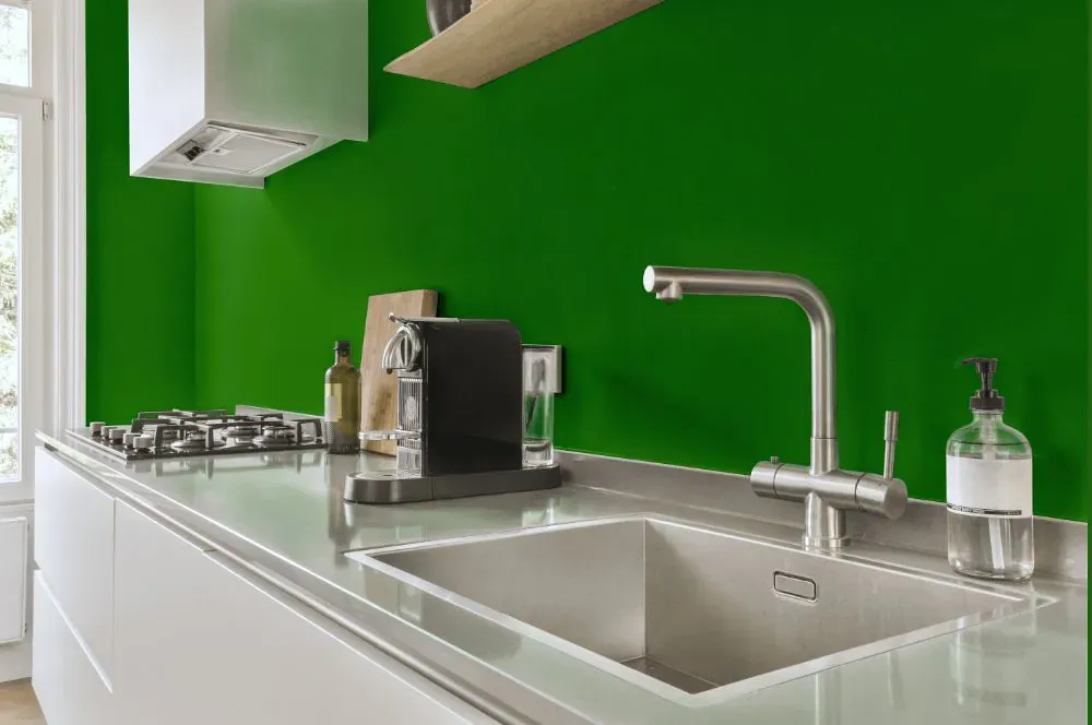 Sherwin Williams Direct Green kitchen painted backsplash