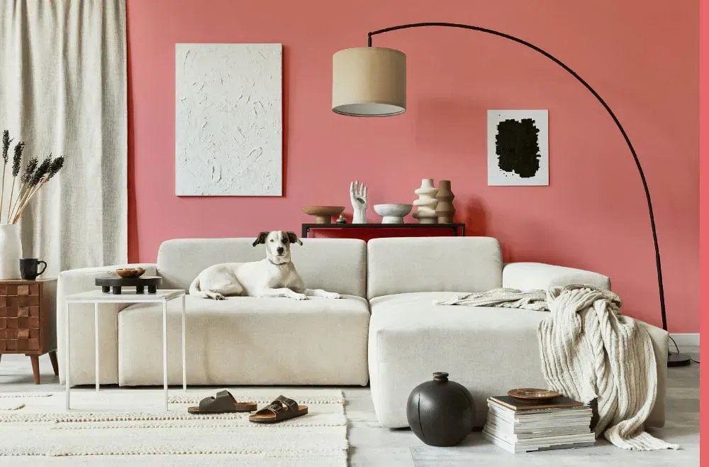 Sherwin Williams Dishy Coral cozy living room