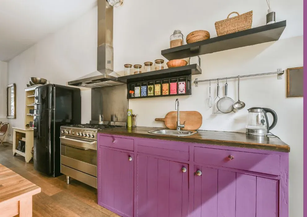 Sherwin Williams Drama Violet kitchen cabinets