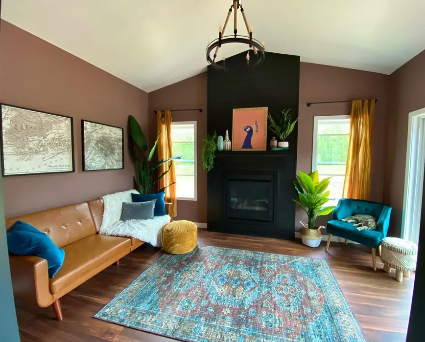 Sherwin Williams Dutch Cocoa Living Room Fireplace
