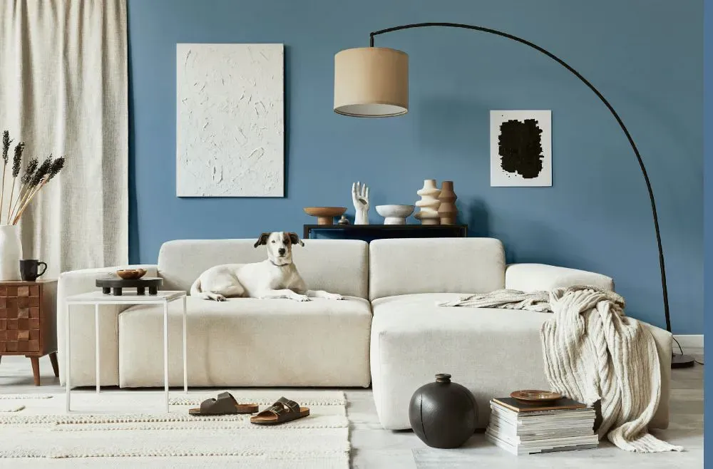 Sherwin Williams Dyer's Woad cozy living room