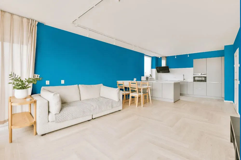 Sherwin Williams Dynamic Blue living room interior
