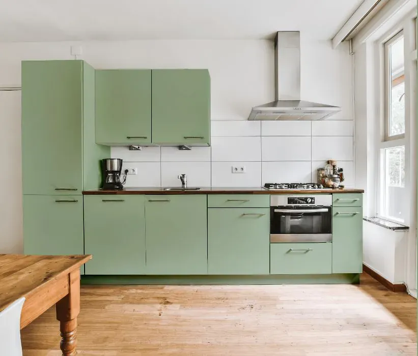 Sherwin Williams Easy Green kitchen cabinets