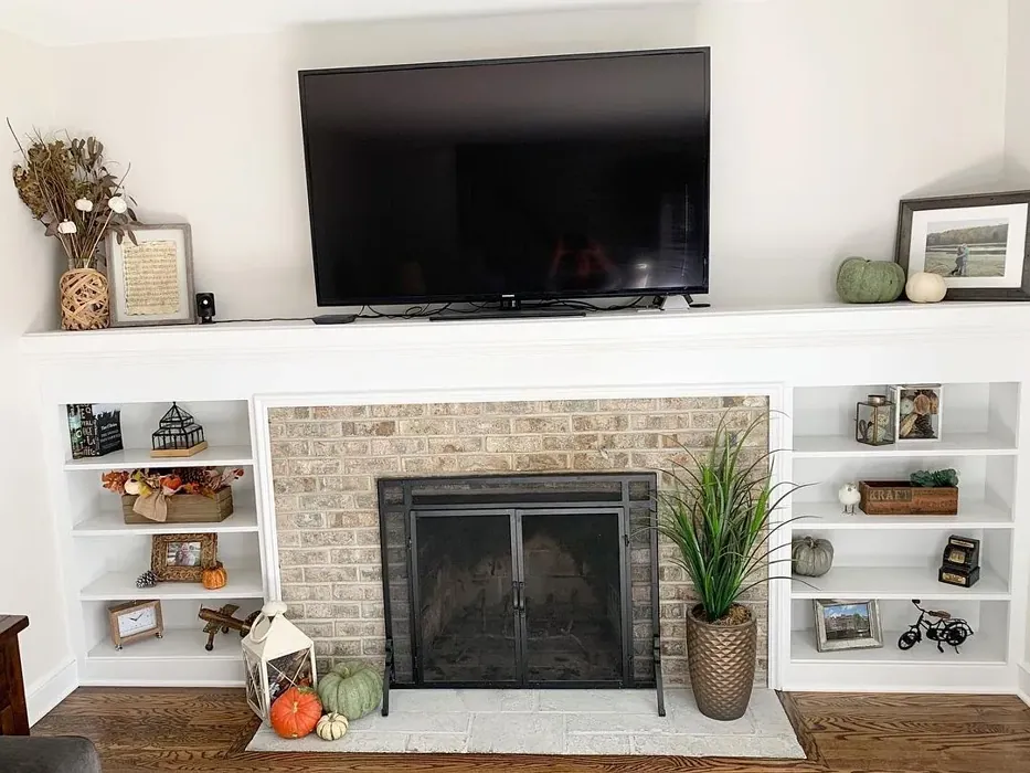 Sherwin Williams SW 7014 living room fireplace 