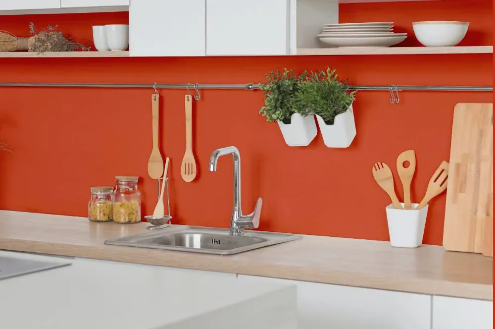 Sherwin Williams Energetic Orange kitchen backsplash