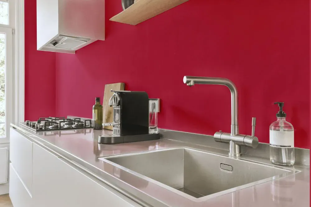 Sherwin Williams Eros Pink kitchen painted backsplash