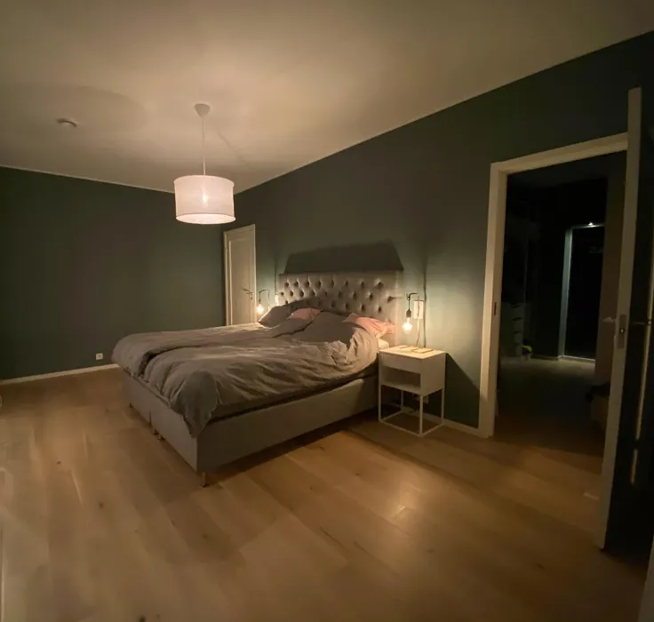 Jotun Evening Green bedroom interior