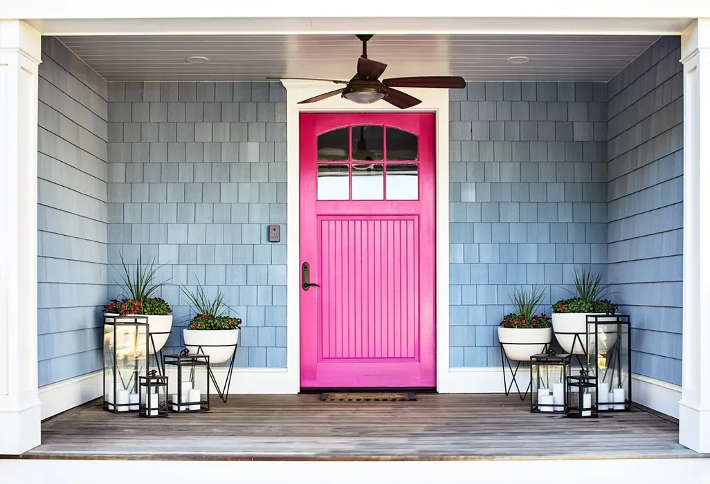 Sherwin Williams Exuberant Pink front door 
