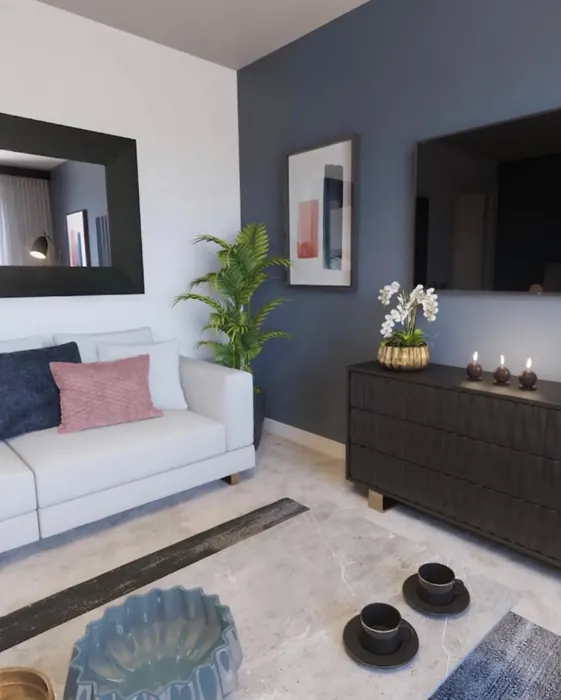 Dulux Faded Indigo living room accent wall