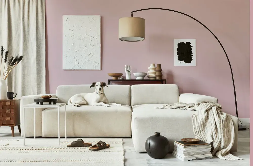 Sherwin Williams Fading Rose cozy living room