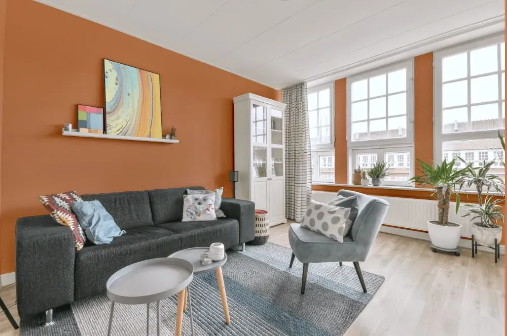 Sherwin Williams Fame Orange living room walls